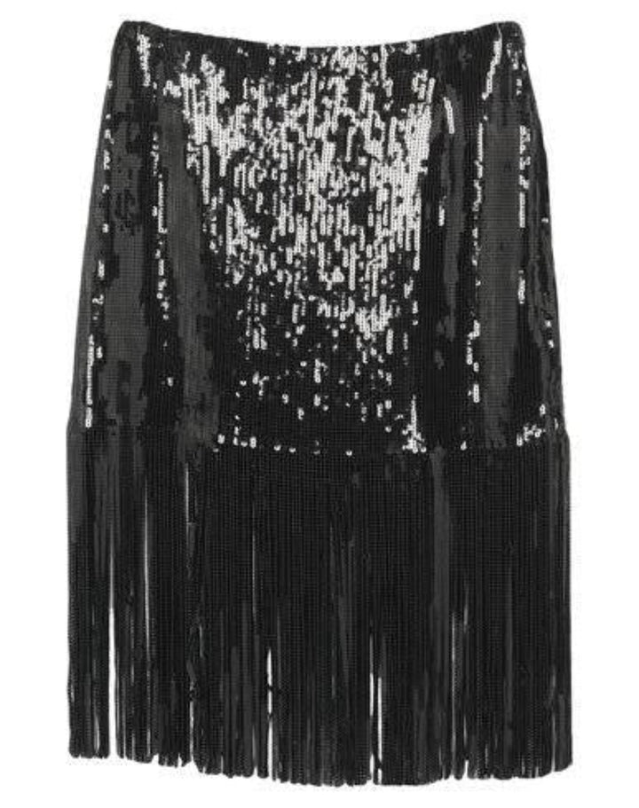 SEQUIN FRINGE SKIRT - BLACK